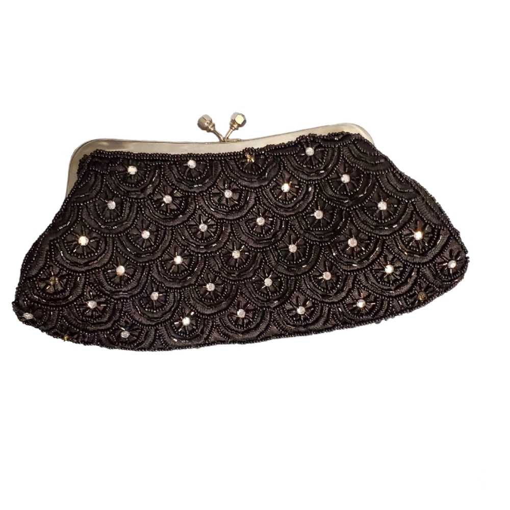 Evening bag Clutch black silver rhinestones strap included